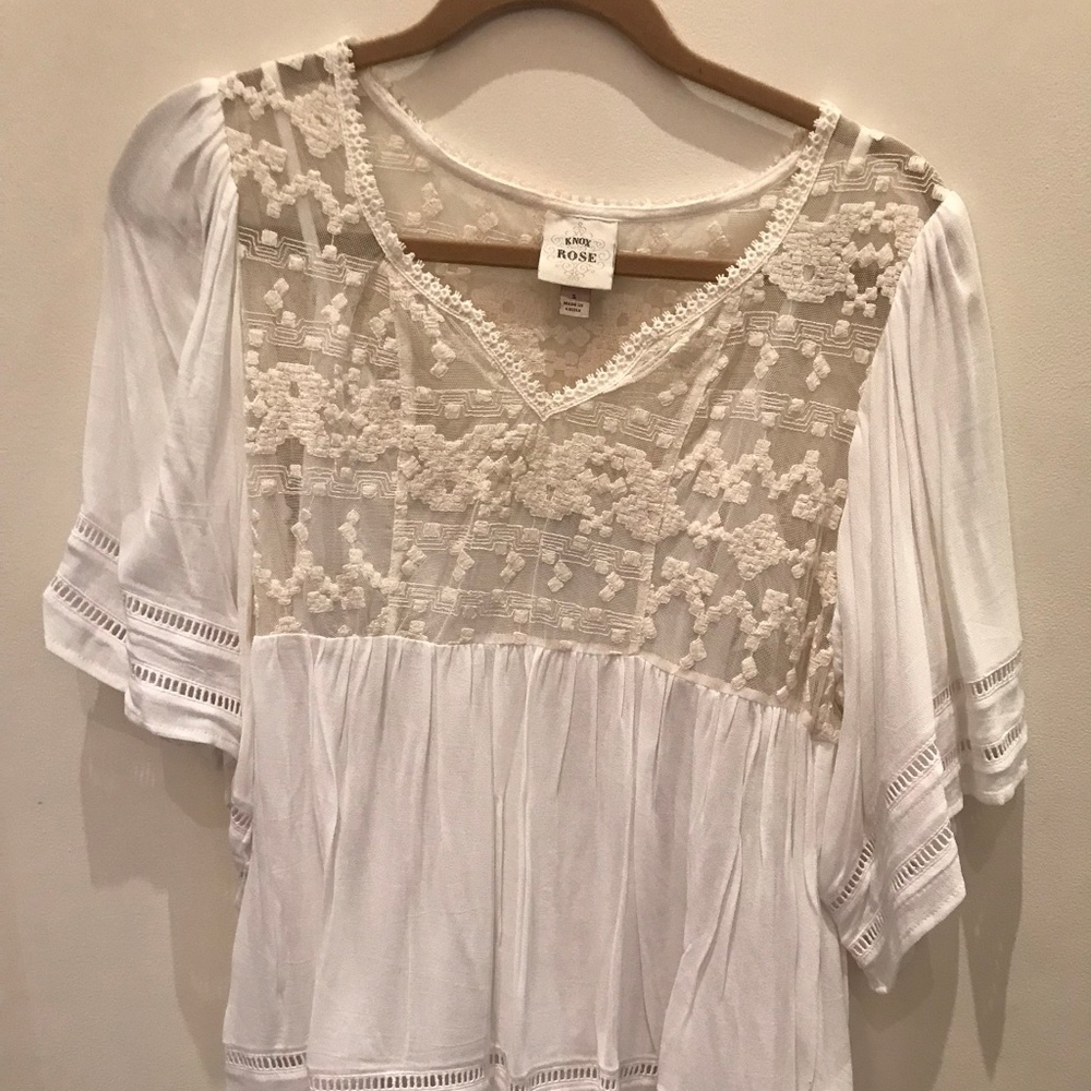 White Flowy Lace Top with Sleeves